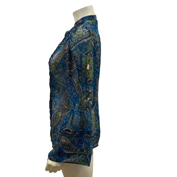 INC International Concepts Womens Sheer Paisley Ruffle Blouse Size 8 - Picture 5 of 7